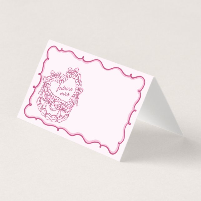 Pink Bow Coquette Cake Brautparty Platzkarte (Vorderseite)