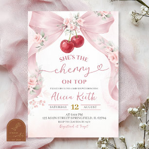 Pink Bow Coquette Cherry on Top Babyparty-Einladun Einladung