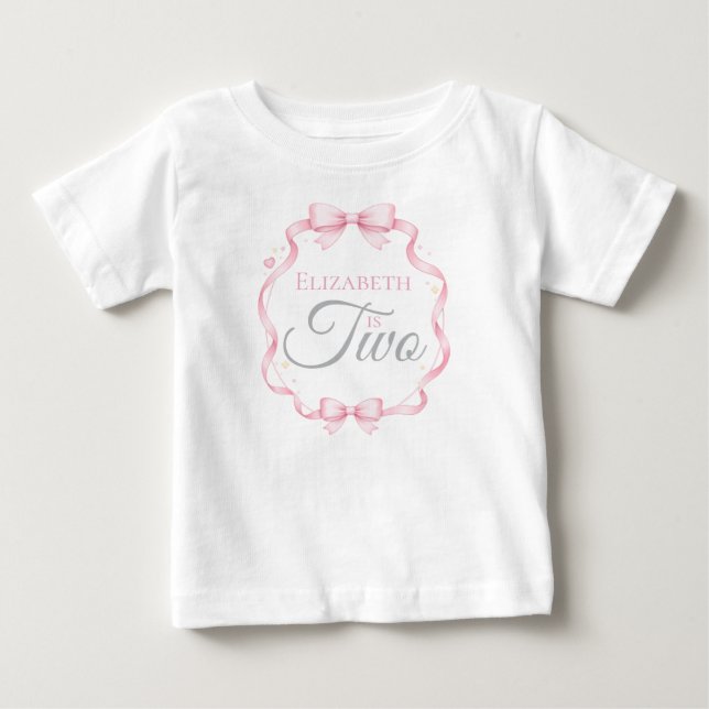 Pink Bow Coquette Elizabeth is Two 2nd Birthday Baby T-shirt (Vorderseite)