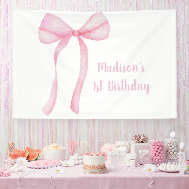 Pink Bow Coquette Erster Geburtstag Banner (Party)