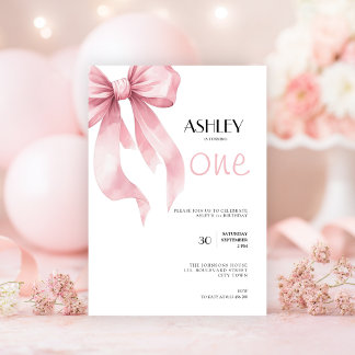 Pink Bow Coquette for Girls 1st Birthday Einladung