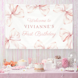 Pink Bow Coquette Girl 1. Geburtstag Banner