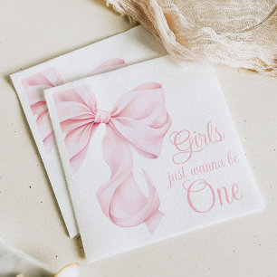 Pink Bow Coquette Girl 1. Geburtstag Serviette