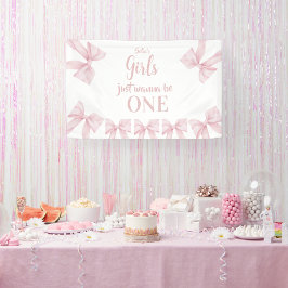 Pink Bow Coquette Girl 1st Birthday Banner