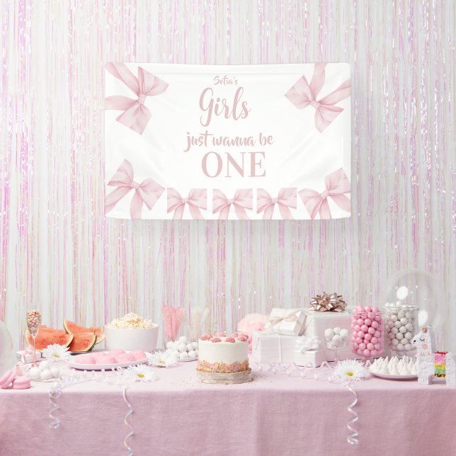 Pink Bow Coquette Girl 1st Birthday Banner (Von Creator hochgeladen)