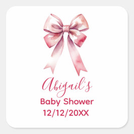 Pink Bow Coquette Girl Babydusche Quadratischer Aufkleber