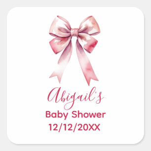 Pink Bow Coquette Girl Babydusche Quadratischer Aufkleber