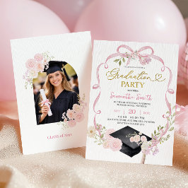 Pink Bow Coquette Girl Graduation Invitation Einladung