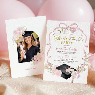 Pink Bow Coquette Girl Graduation Invitation Einladung