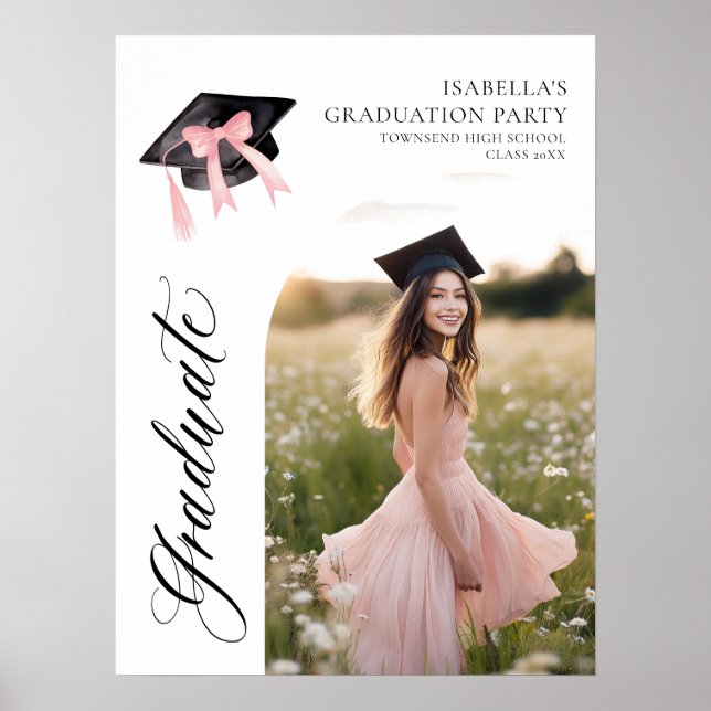 Pink Bow Coquette Graduation Cap Graduate Willkomm Poster (Vorne)