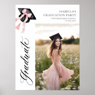 Pink Bow Coquette Graduation Cap Graduate Willkomm Poster