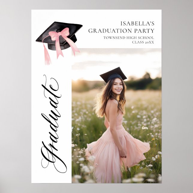 Pink Bow Coquette Graduation Cap Graduate Willkomm Poster (Vorne)