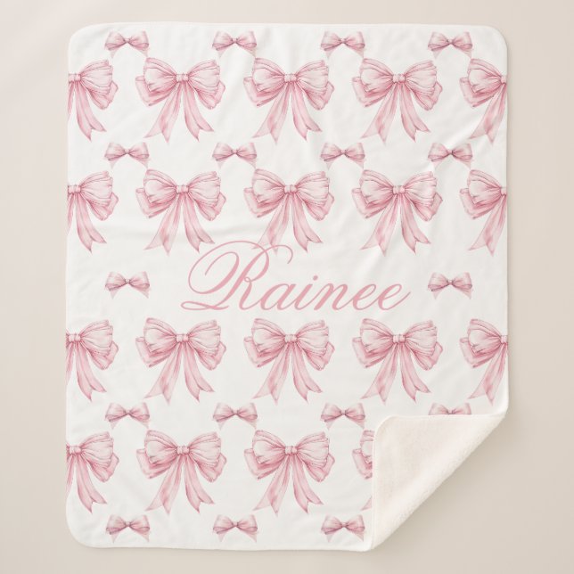 Pink Bow Coquette Personalisiert Y2K Bow Girly Gir Sherpadecke (Vorderseite)
