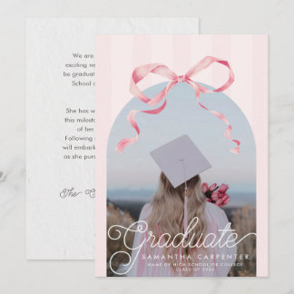 Pink Bow Coquette Photo Graduation Party  Ankündigung