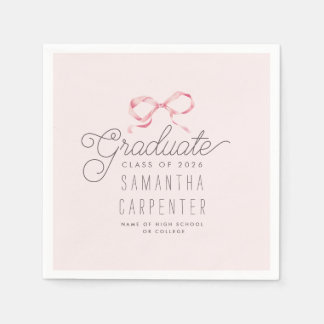 Pink Bow Coquette Photo Graduation Party  Serviette