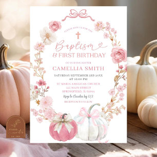 Pink Bow Coquette Pumpkin Taufe und Geburtstag Einladung