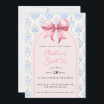 Pink Bow Coquette Sweet 16 Einladung<br><div class="desc">This beautiful Sweet 16 birthday invitation features a pink bow. Around the edge is a pink and blue grandmillennial border. You can personalize with all the details for your special event. The back has a coordinating pattern.</div>