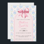 Pink Bow Coquette Sweet 16 Einladung<br><div class="desc">This beautiful Sweet 16 birthday invitation features a pink bow. Around the edge is a pink and blue grandmillennial border. You can personalize with all the details for your special event. The back has a coordinating pattern.</div>