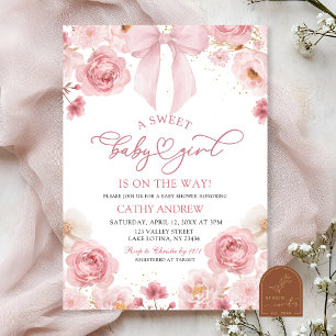 Pink Bow Coquette Sweet Baby Girl ist unterwegs Einladung