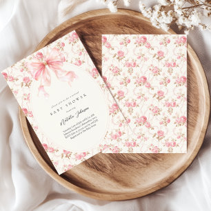 Pink Bow Cottage Floral Girl Virtuelle Babyparty Einladung