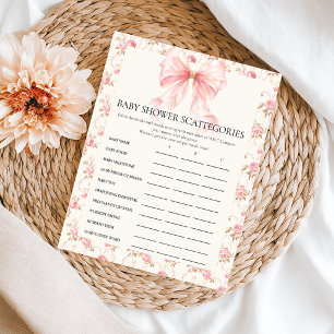 Pink Bow Cottage Scattergories Baby Shower Spiel Poster