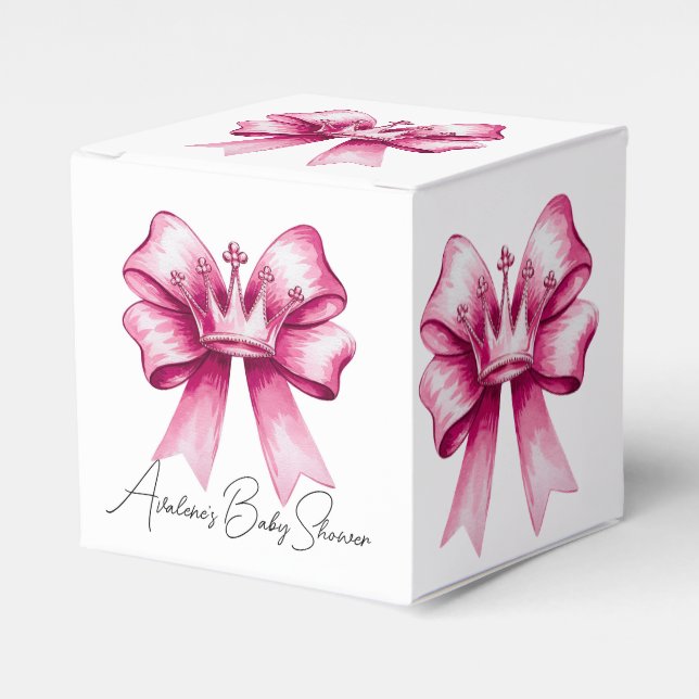 Pink Bow & Crown Baby Dusche Feier Geschenkschachtel (Vorderseite)
