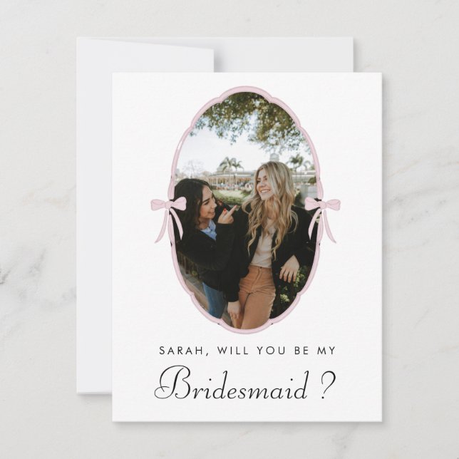 Pink Bow Custom Foto Sie werden meine Bridesmaid (Vorderseite)