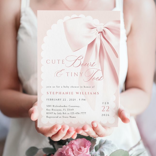 Pink Bow Cute Bows Baby Shower Invitation Einladung (Von Creator hochgeladen)