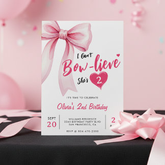 Pink Bow Cute Girls Birthday Party Einladung