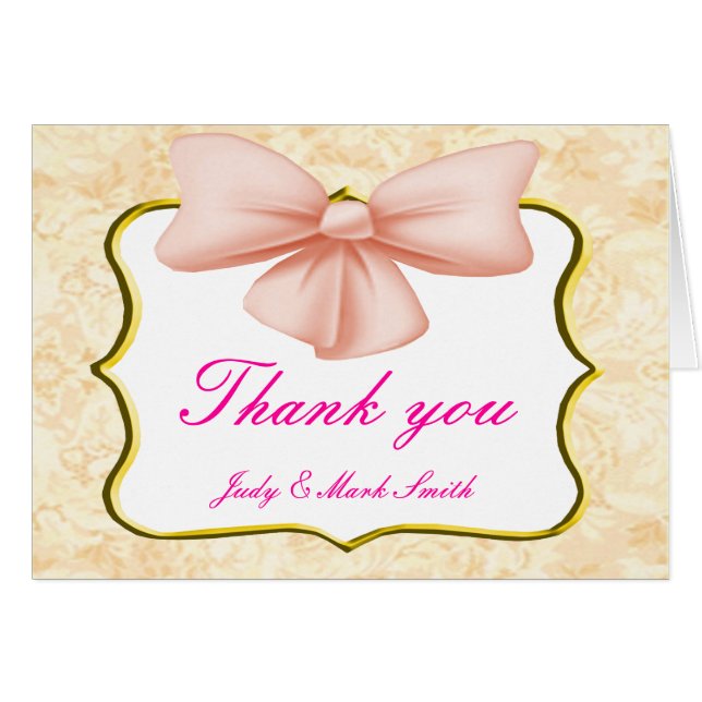 Pink Bow Danke Karte (Vorderseite (Horizontal))