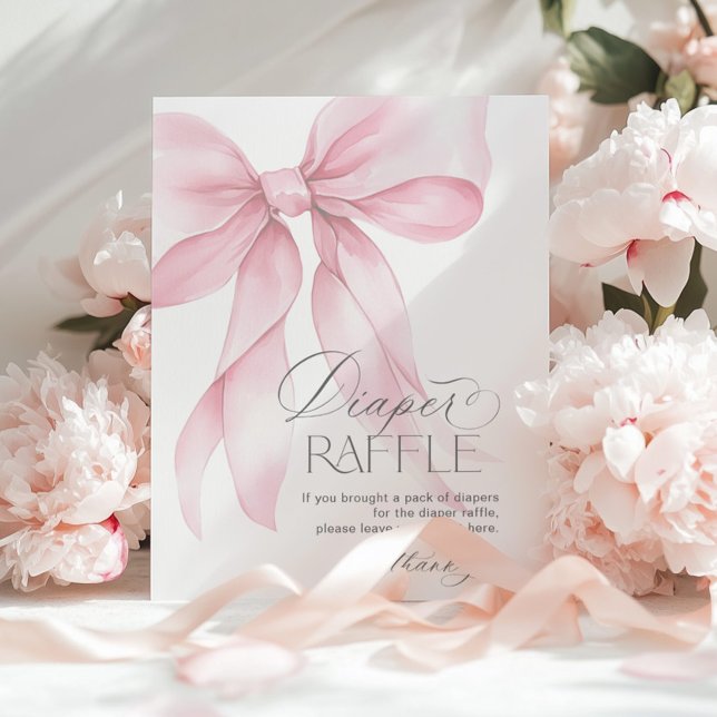 Pink Bow Diaper Raffel Minimalistische Babydusche Poster (Von Creator hochgeladen)