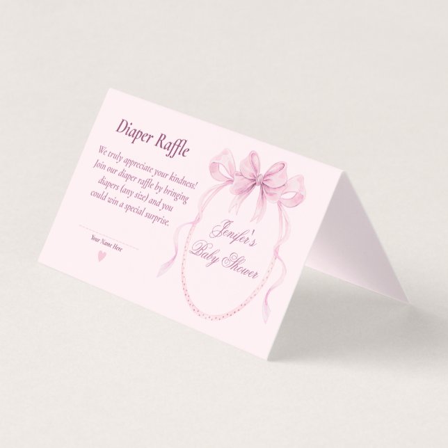 Pink Bow Diaper Raffle Card for Baby Shower (Vorderseite)