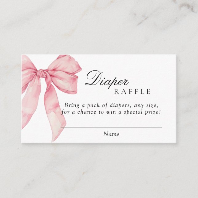 Pink Bow Diaper Raffle Card, Girl Baby Dusche Begleitkarte (Vorderseite)