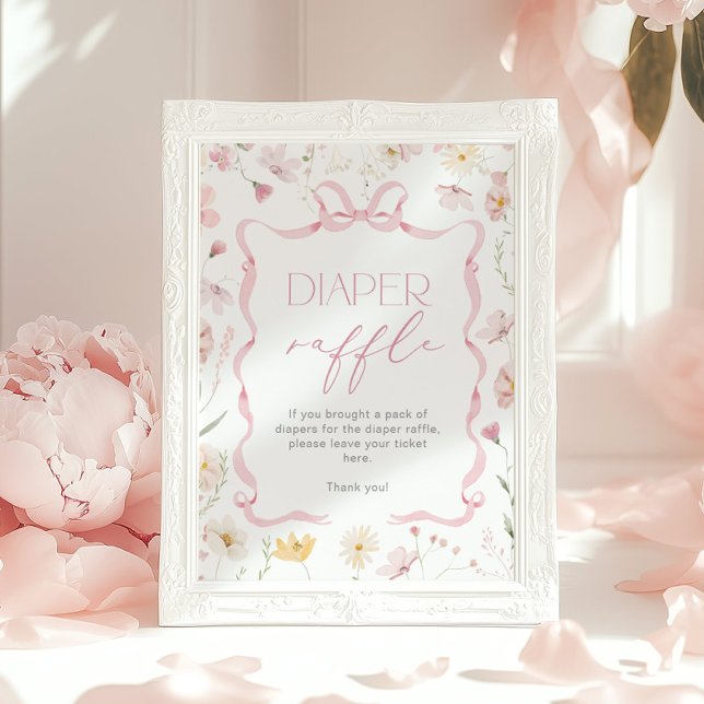 Pink Bow Diaper raffle Wildflower Baby shower Poster (Von Creator hochgeladen)