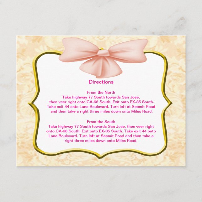 Pink Bow Direction Cards Begleitkarte (Vorderseite)