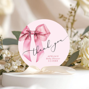 Pink Bow Drehbuch Baby Dusche Danke Runder Aufkleber