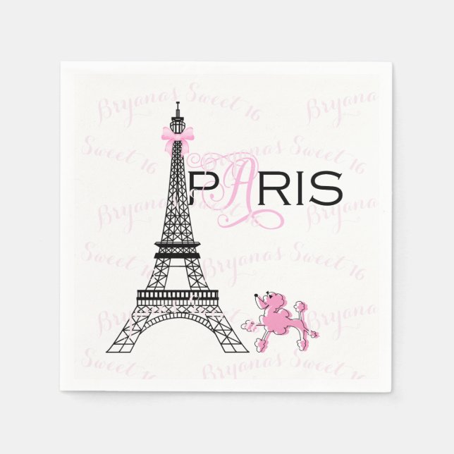 Pink Bow Eiffel Tower Paris France Poodle Party Serviette (Vorderseite)