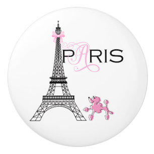 Pink Bow Eiffel Tower Paris Frankreich Poodle Chic Keramikknauf