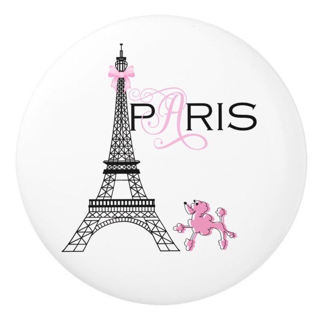 Pink Bow Eiffel Tower Paris Frankreich Poodle Chic Keramikknauf (Vorderseite)