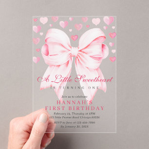 Pink Bow ein wenig Sweetheart ersten Geburtstag Acryleinladungen