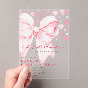 Pink Bow ein wenig Sweetheart ersten Geburtstag Acryleinladungen