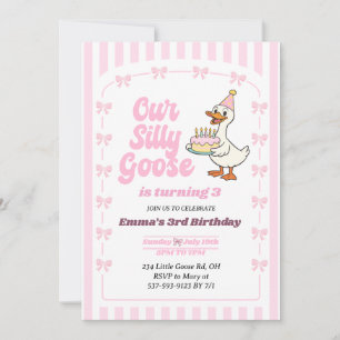 Pink Bow Eine Alberne Gans Mädchen 3. Geburtstagsf Einladung