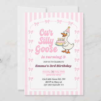 Pink Bow Eine Alberne Gans Mädchen 3. Geburtstagsf Einladung