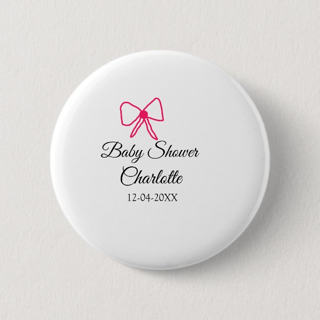 PINK BOW EINFACHE BABY DUSCHE HINZUFÜGEN NAME DATU BUTTON (Vorderseite)