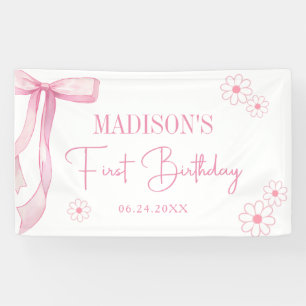 Pink Bow Elegant 1. Geburtstag Banner