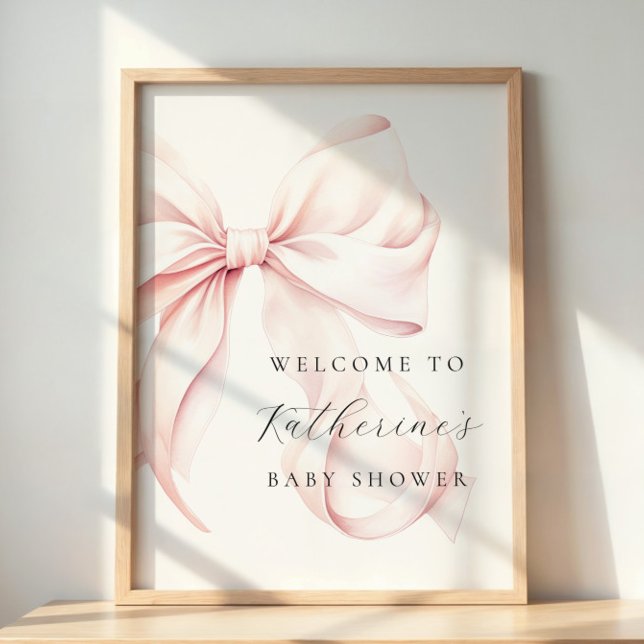 Pink Bow Elegant Baby Dusche Begrüßungszeichen Poster (Von Creator hochgeladen)