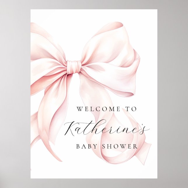 Pink Bow Elegant Baby Dusche Willkommenspender Poster (Vorne)