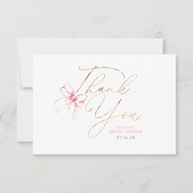 Pink Bow Elegant Chic Whimsical Thank You Card Dankeskarte (Vorderseite)