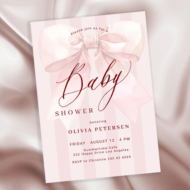 Pink bow elegant girl baby shower einladung (Von Creator hochgeladen)