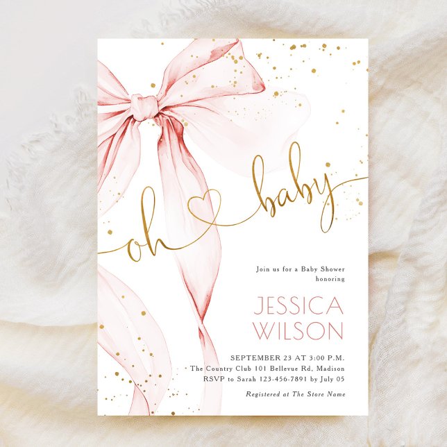 Pink Bow Elegant Girl Baby Shower Einladung (Von Creator hochgeladen)